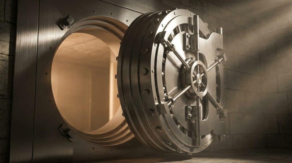 Open bank vault door representing security and compliance requirements for non-resident accounts