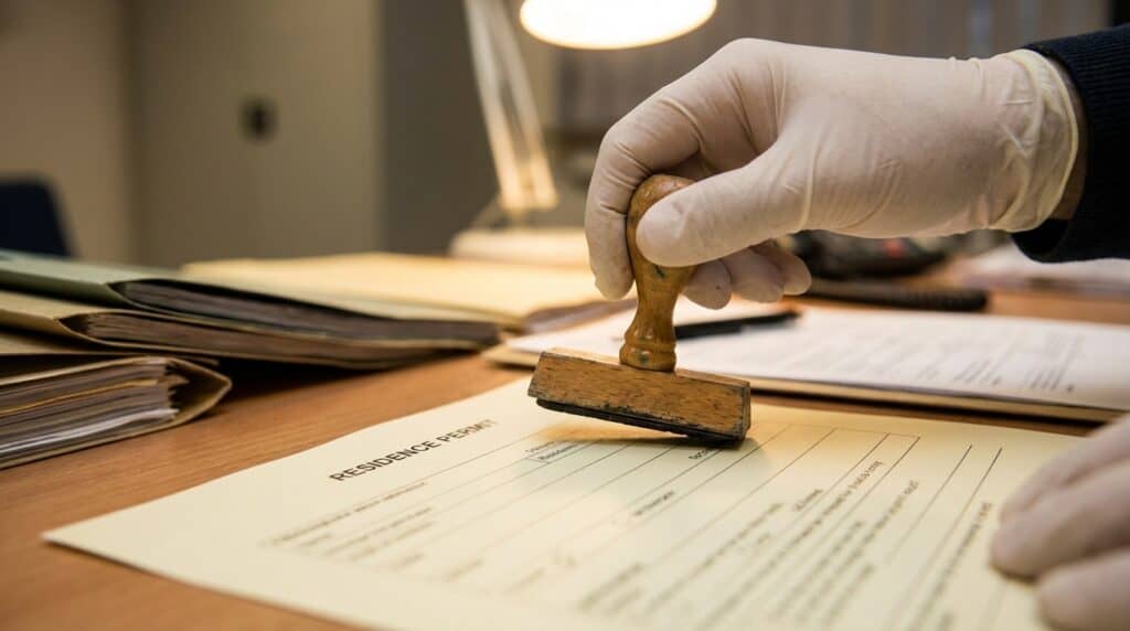 Official hand stamping a tax residency certificate for DTA treaty resolution