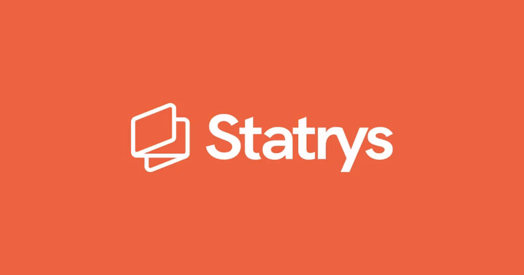 Statrys logo on coral red background