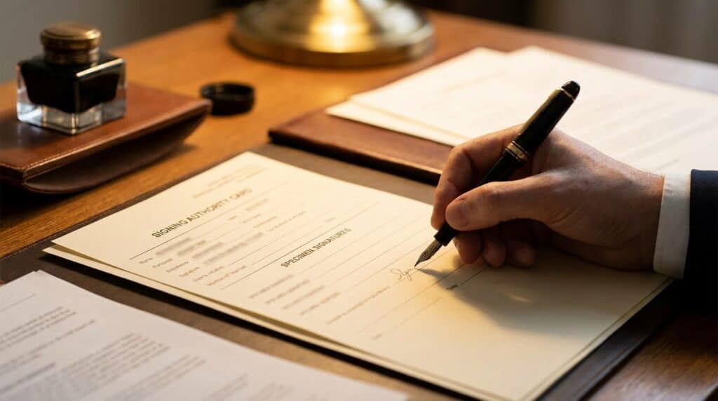 Signing corporate documents required for opening a non-resident bank account in Dubai