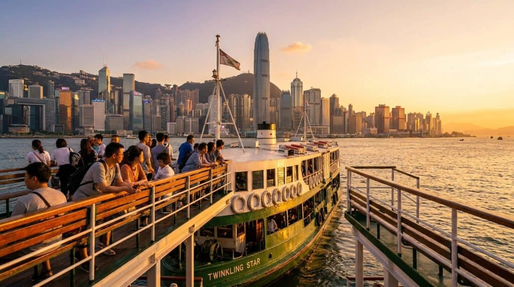 Star Ferry crossing Victoria Harbour at sunset as foreign founders begin the Hong Kong company incorporation process