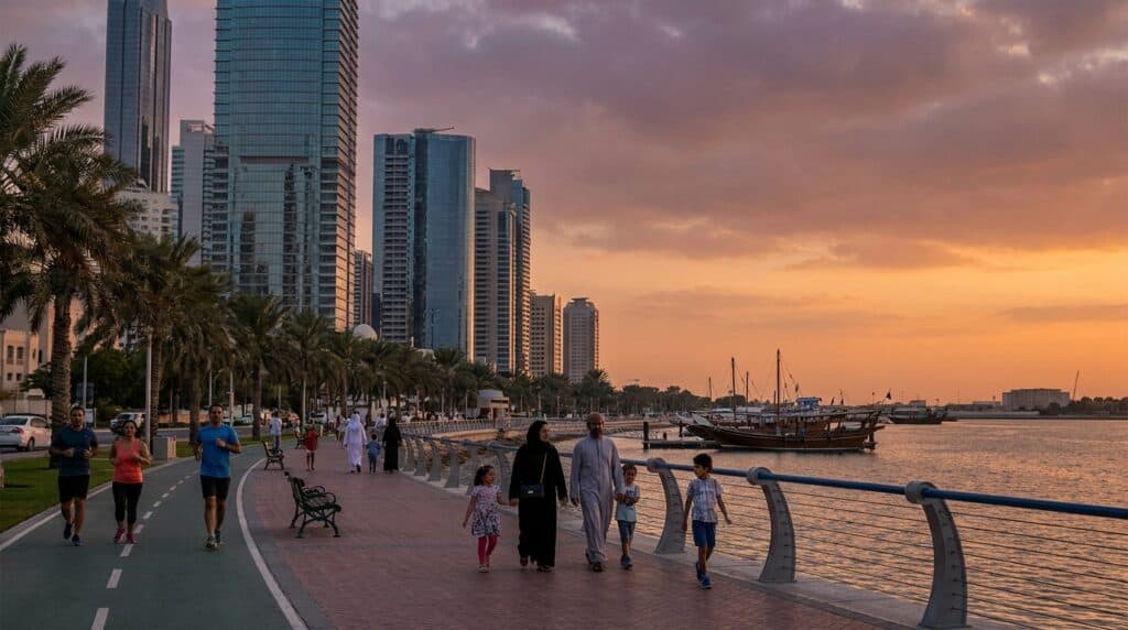 Dubai waterfront promenade where founders evaluate substance requirements and BEPS compliance exposure
