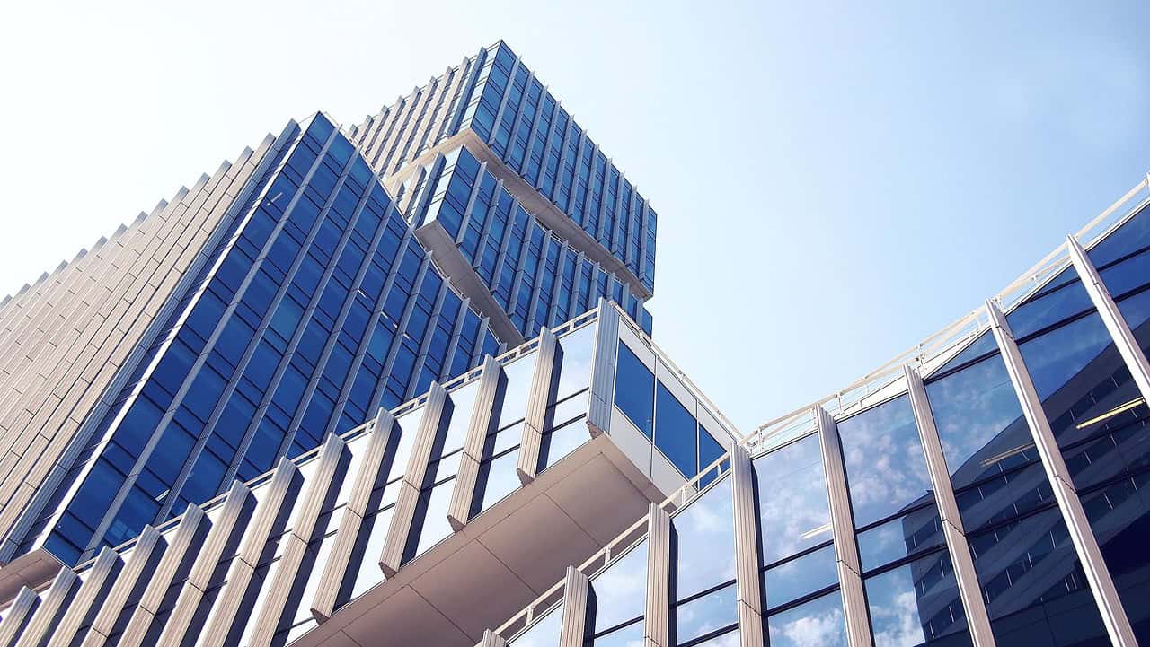 Modern financial district building where nominee shareholder structures are legally registered