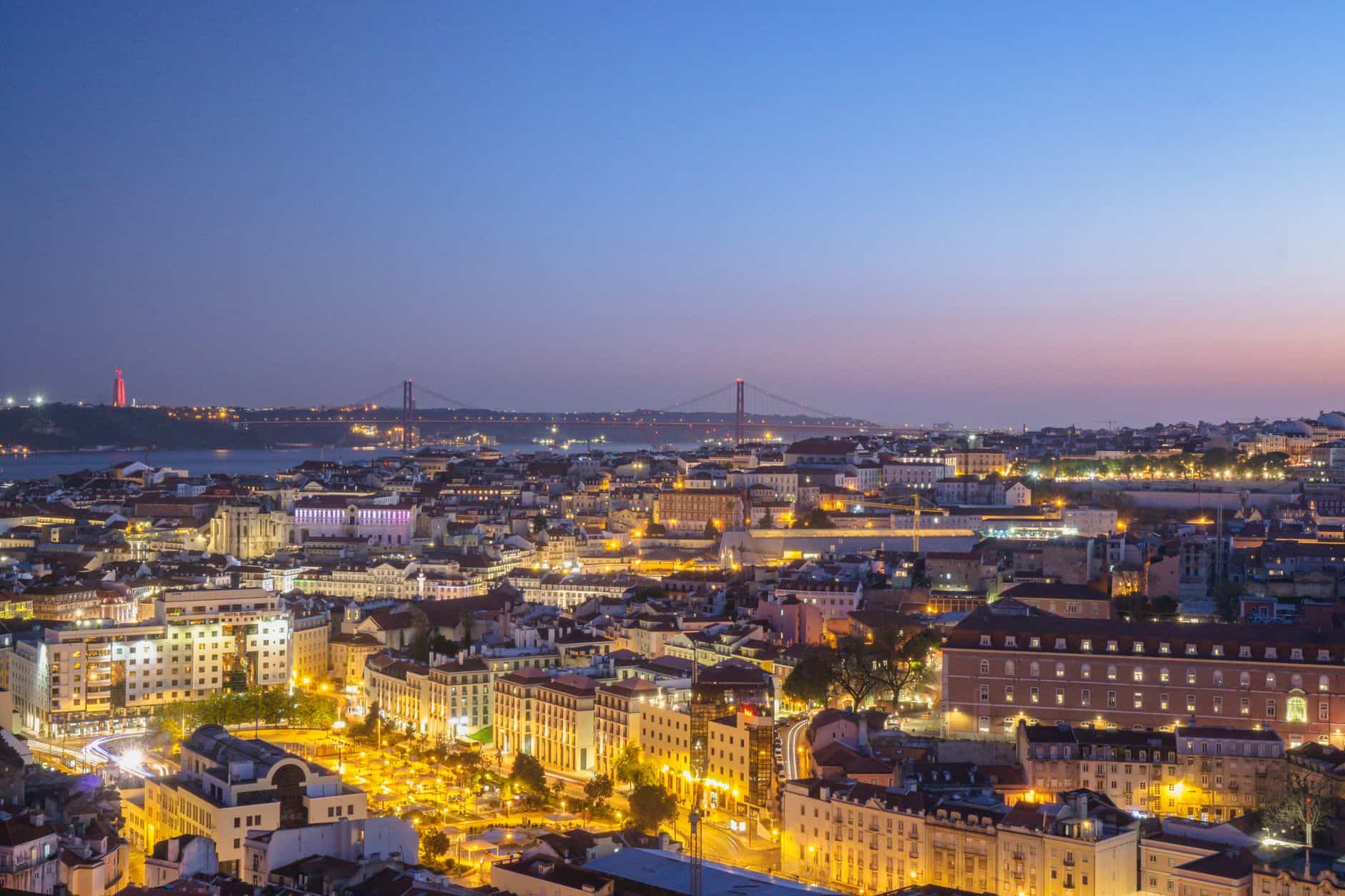 Lisbon at twilight showcasing the quality of life attracting expat families worldwide