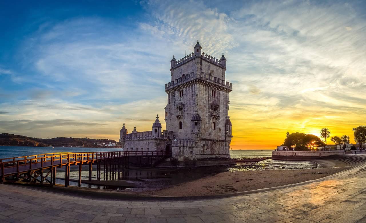 Belém Tower at sunset on the Tagus River near Lisbon's thriving startup ecosystem