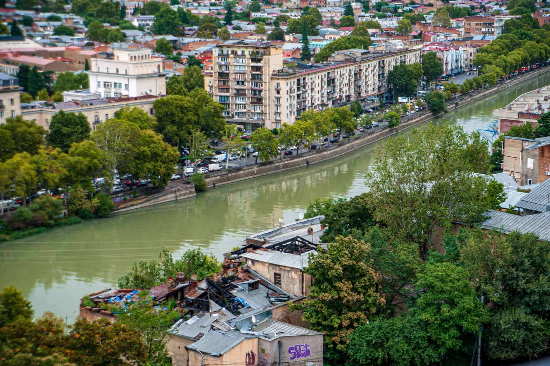 Tbilisi river district aerial view reflecting expat founder lifestyle and family living costs